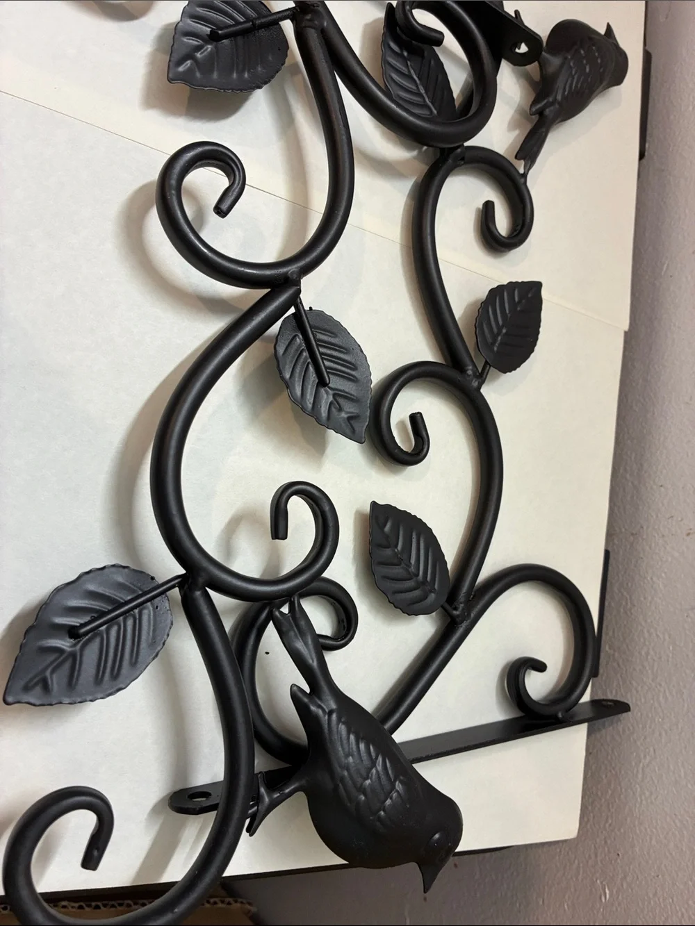 Decorative Black Metal Bird & Leaf Wall Hook Set - Home Wall Decor x 2